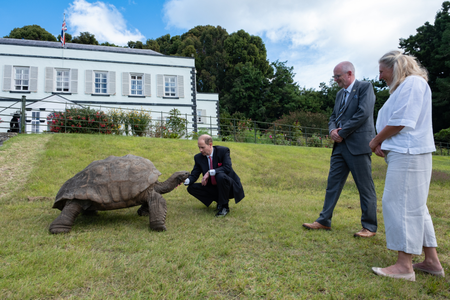 The Duke of Edinburgh meets Jonathan the Tortoise