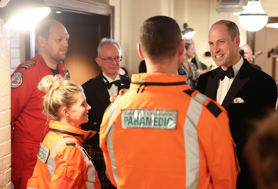 The Prince of Wales, Patron of London's Air Ambulance Charity, talks with Air Ambulance pilots, doctors and paramedics, at the London's Air Ambulance charity gala dinner at Raffles London at The OWO, in Horseguards Avenue, London