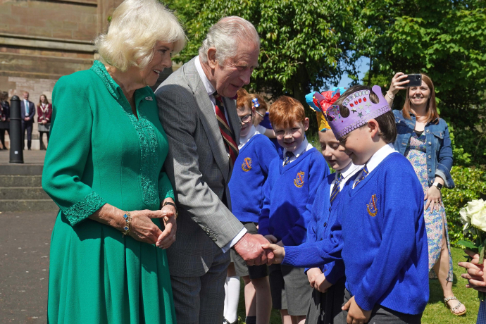 The King and Queen meet schoolchildren in Armagh
