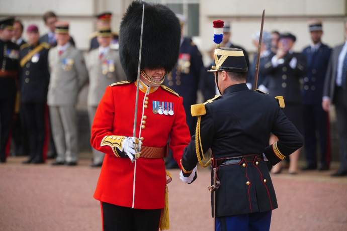 British and French troops at Changing of the Guard, Buckingham Palace