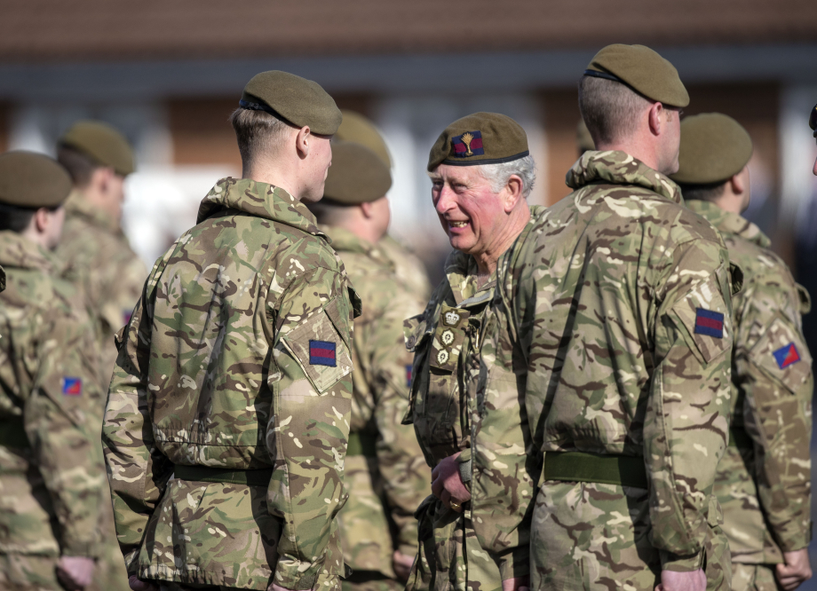 The Prince of Wales with troops from the Welsh Guards